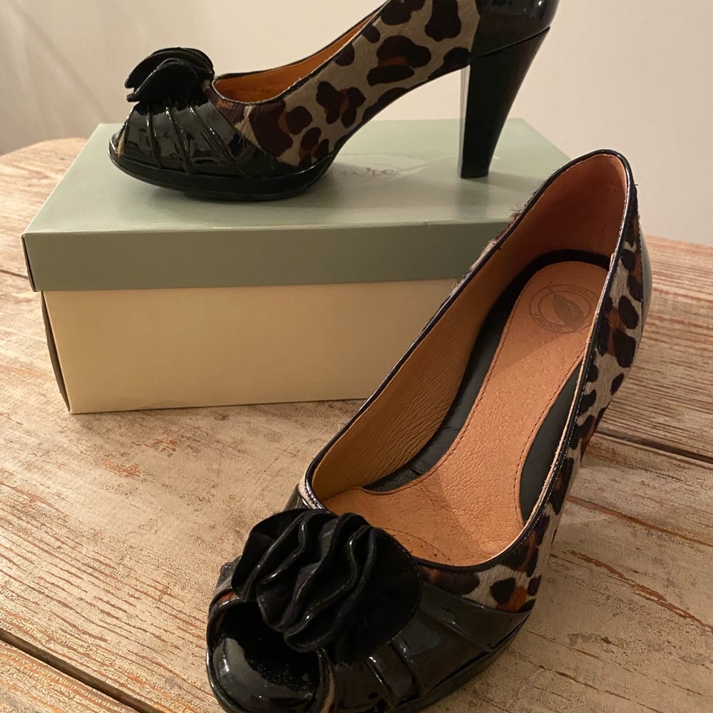 Nurture Rosalind Calf Hair Leopard Peep Toe Pumps